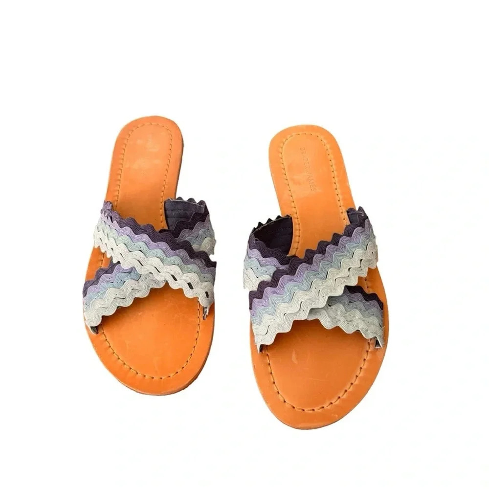 Draper James Piper Slides Sandals Flats in Ombre Stripe Blue Beach Resort 7 NWOT